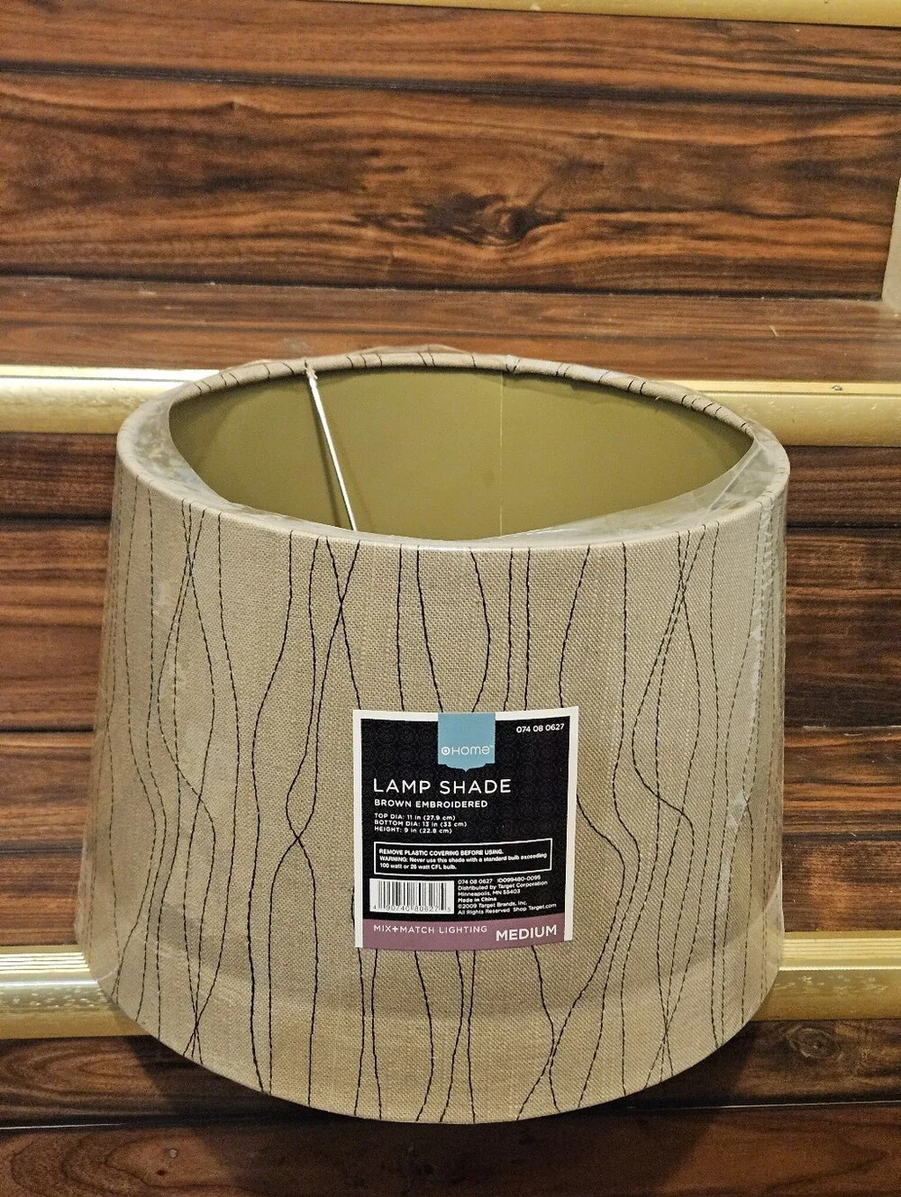 Threshold Brown Embroidered Fabric Lamp Shade Medium Drum Replacement Modern NEW